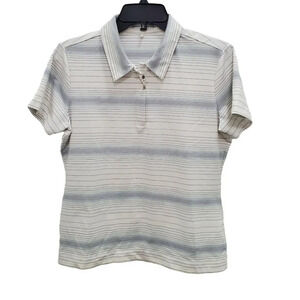 NikeGolf NikeFit Dry Women's White Blue Stripe Zip Neck S/S Polo‎ Top Size M